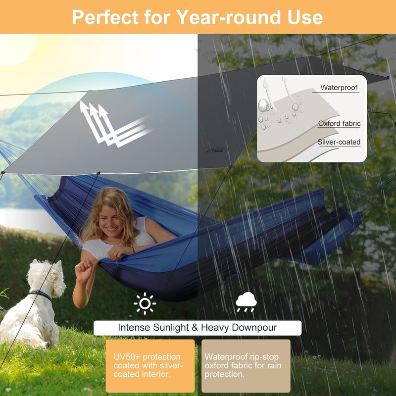 PAHTTO Camping Tarp with Poles, 16x12 Ft Camping Canopy, Waterproof Tent Tarp, Rain Shelter for Camping, Picnic,Beach, Outdoor Activities, Extra Large, Lightweight and UV Resistant, Extra Large, Grey - Image 3